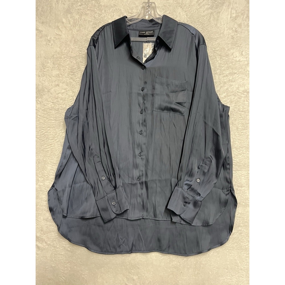 Lane Bryant No-Peek Button Front Blouse Womens 14/16 Navy NWT Stretch Top